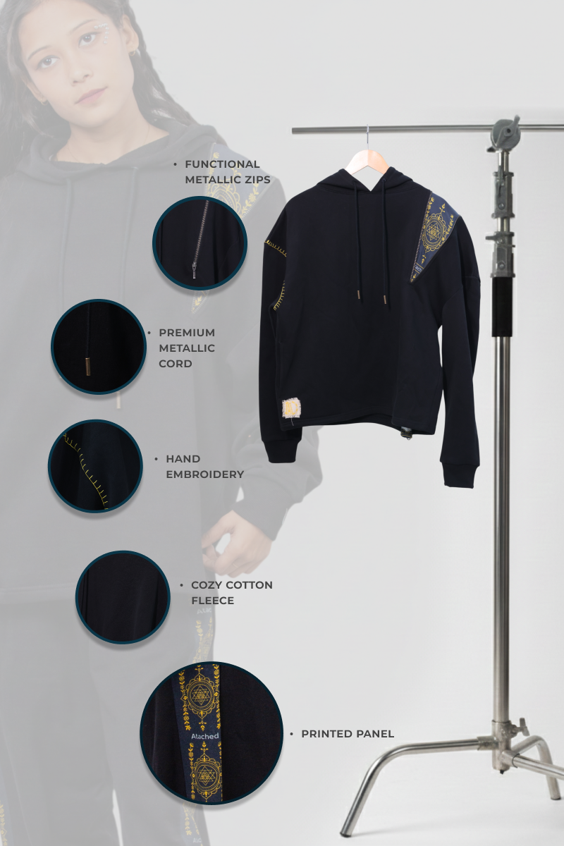 Cosmic Hoodie-Flared Stylised Black Coordset - Women