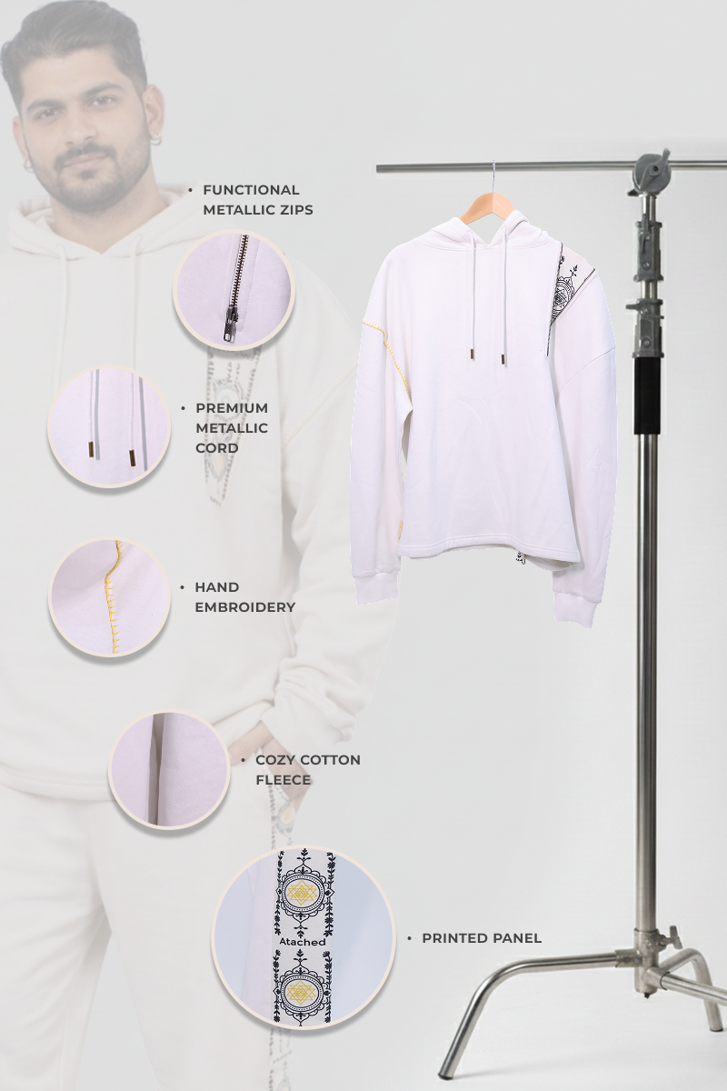Cosmic Hoodie-Flared Stylised White Coordset - Men