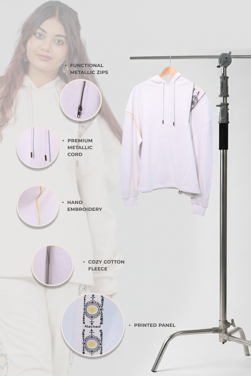 Cosmic Hoodie-Flared  Stylised White Coordset - Women