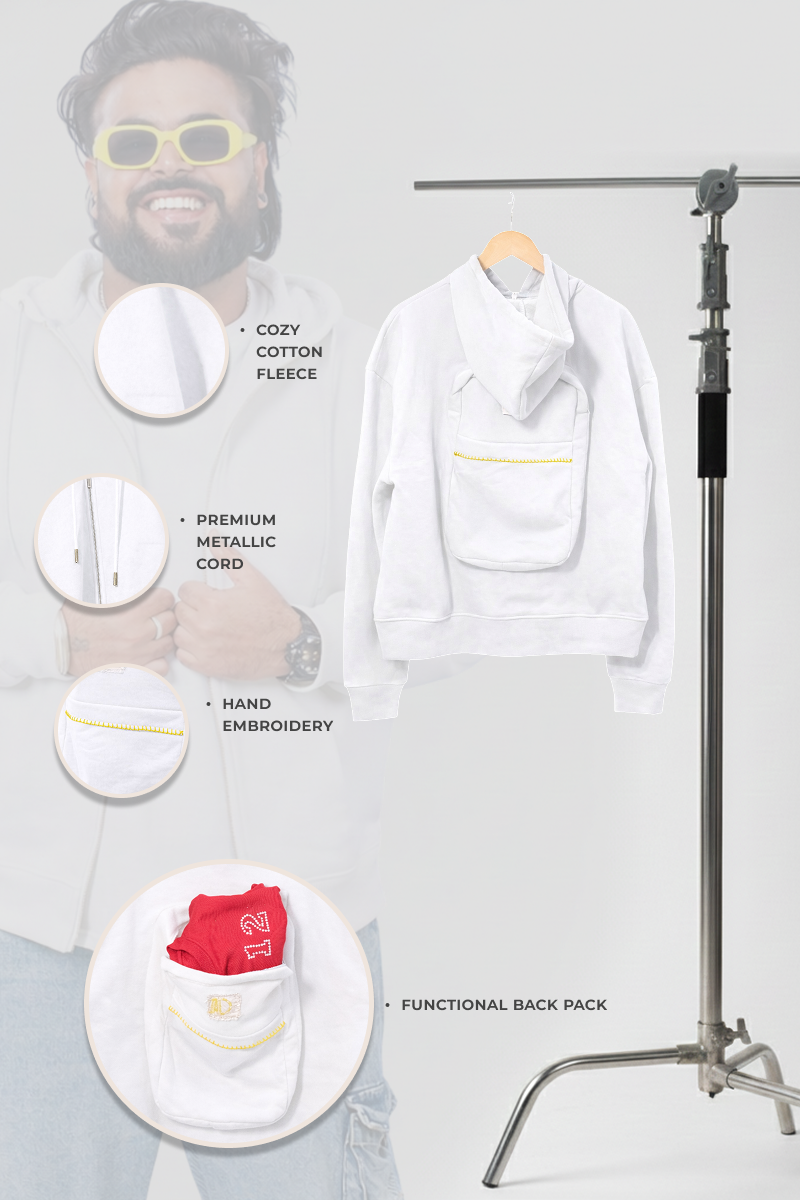 Safarnama Travel Uni BagPack White hoodie - Women