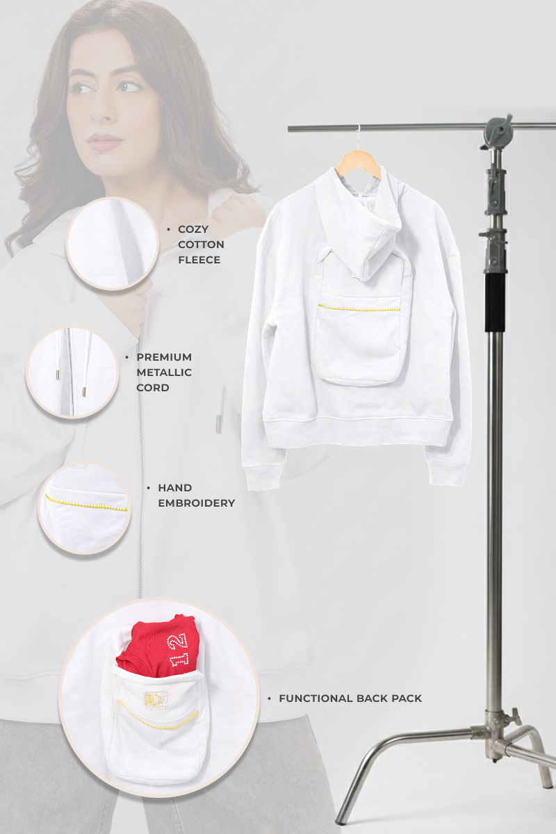 Safarnama Travel Uni BagPack White hoodie - Men