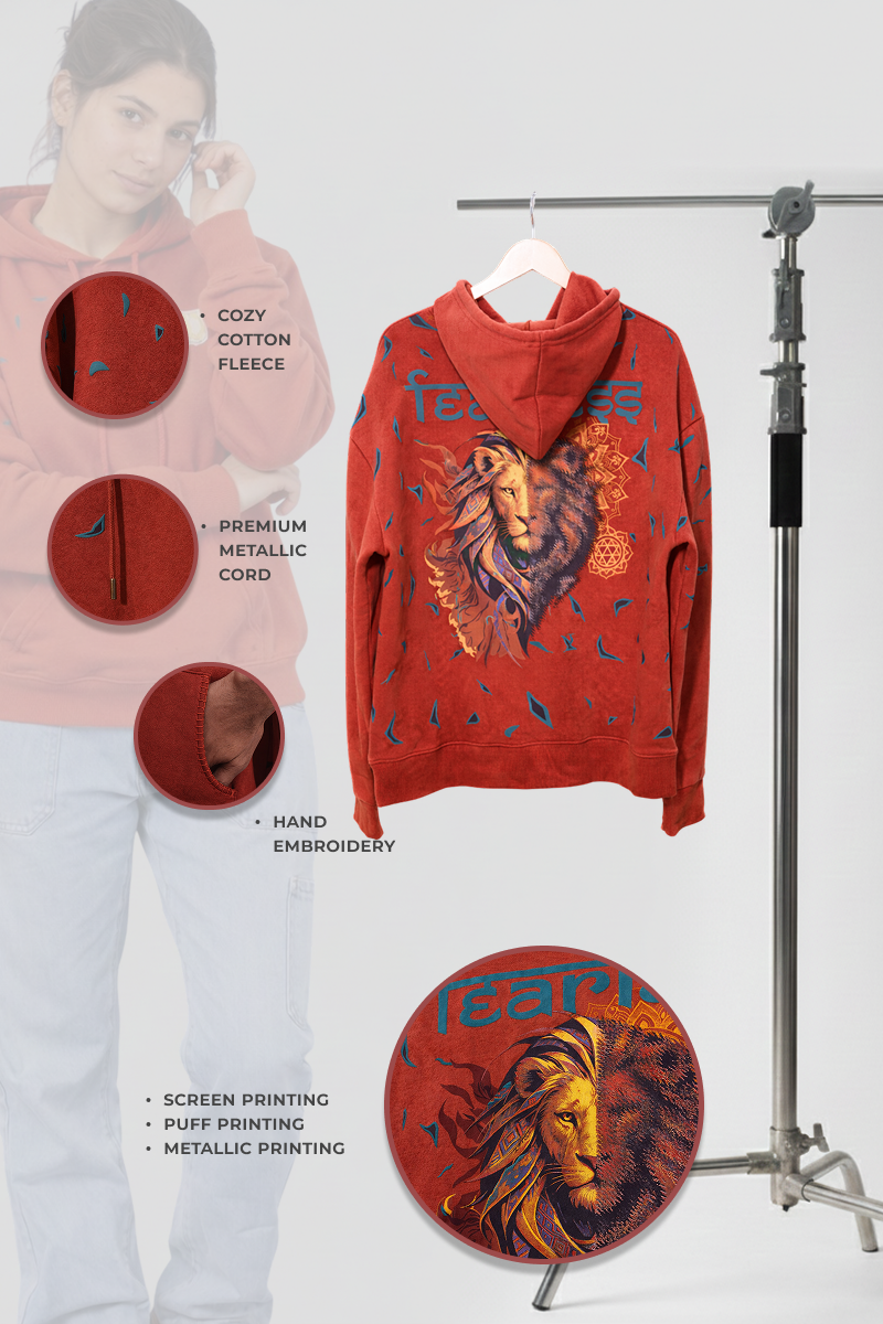 Tejas Handcrafted Hoodie Rusty Red-Women