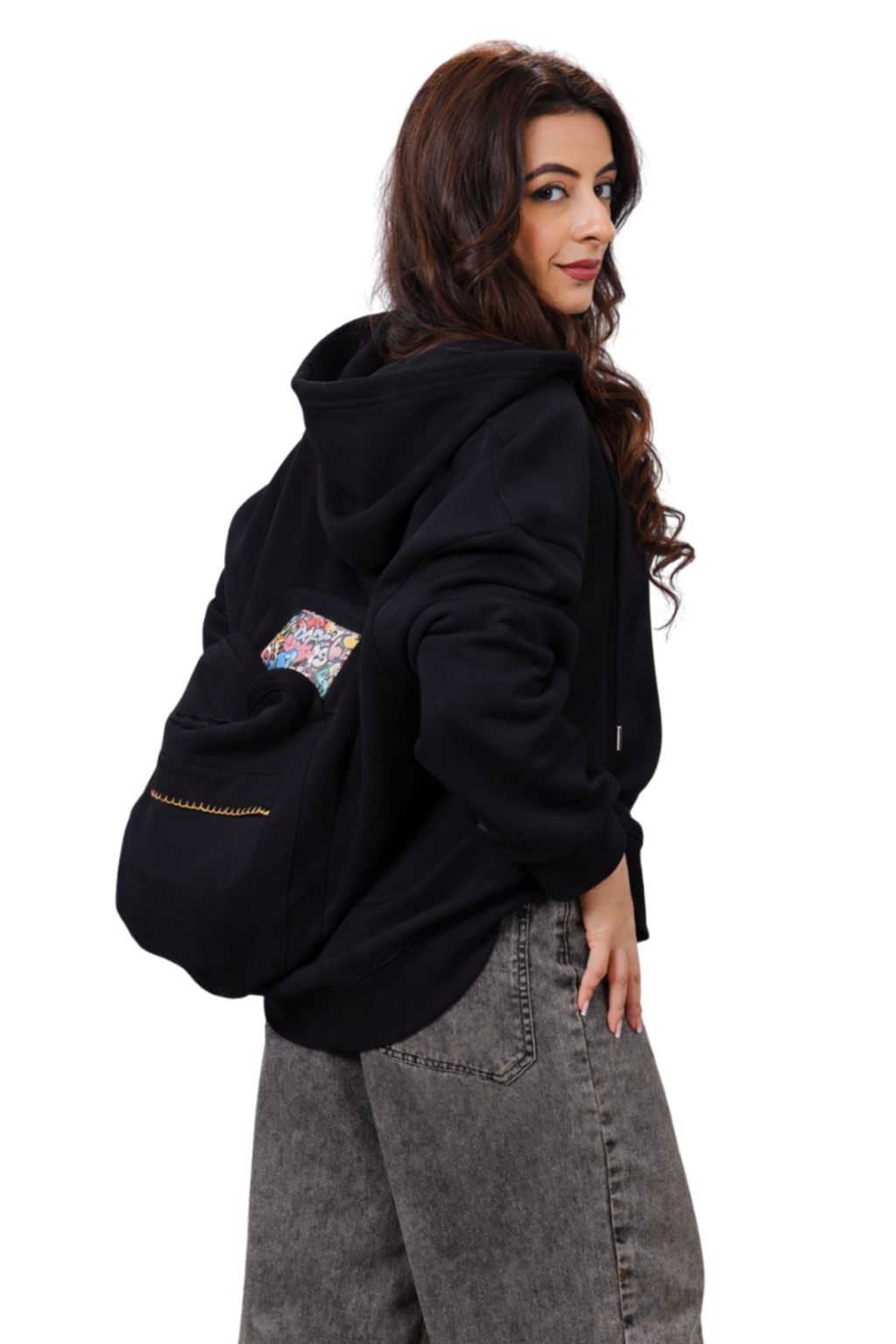 Safarnama Travel Uni BagPack Black hoodie - Women