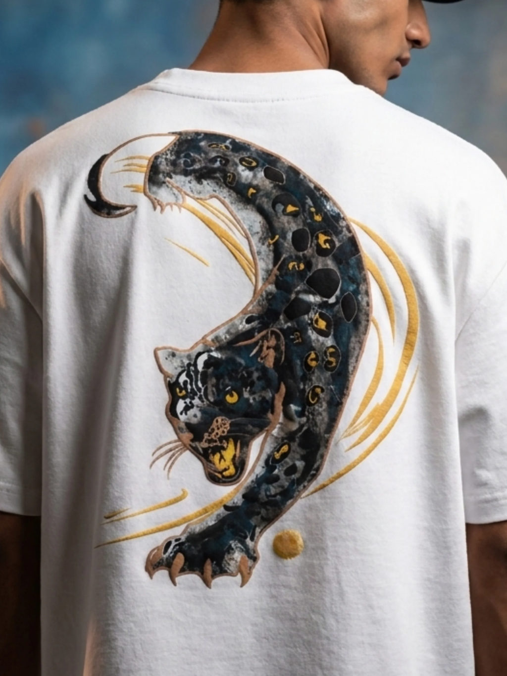 Midnight Panther White Oversized Tee - Men