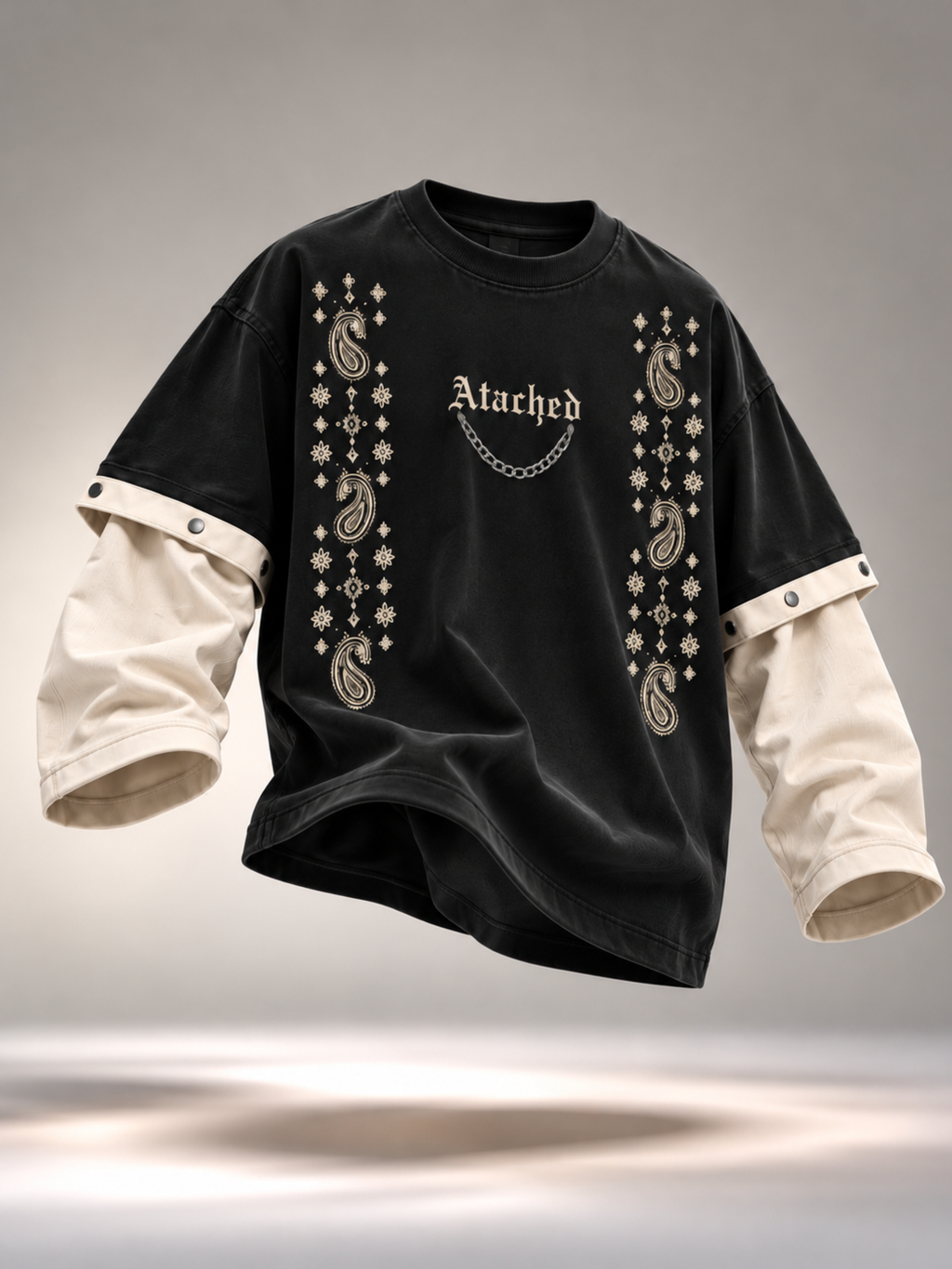 Paisley 2.0 Oversized Tee Detachable Sleeves Black-Women