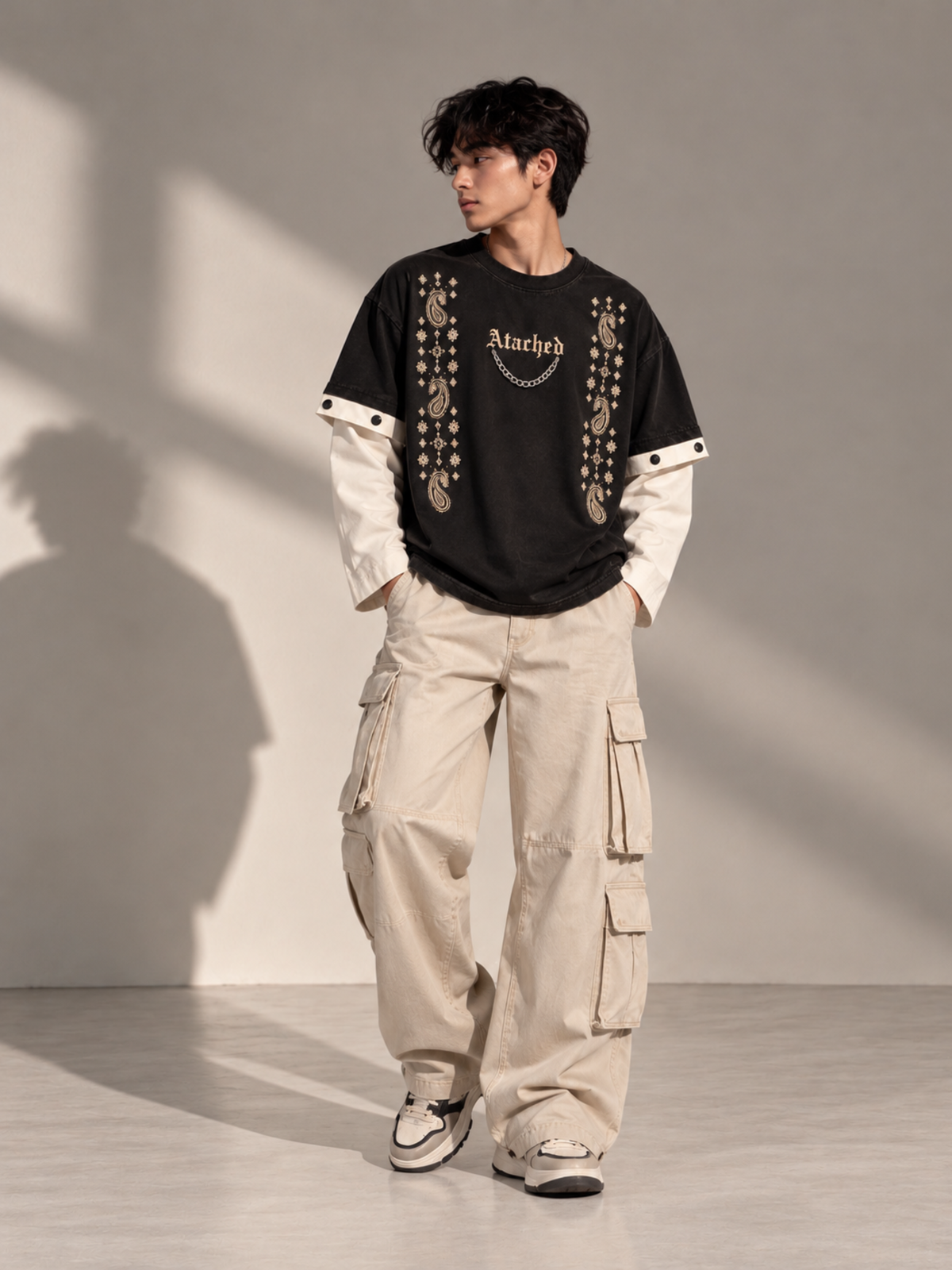 Paisley 2.0 Oversized Tee Detachable Sleeve Black-Men