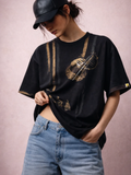 String Oversized Black Tee-Women