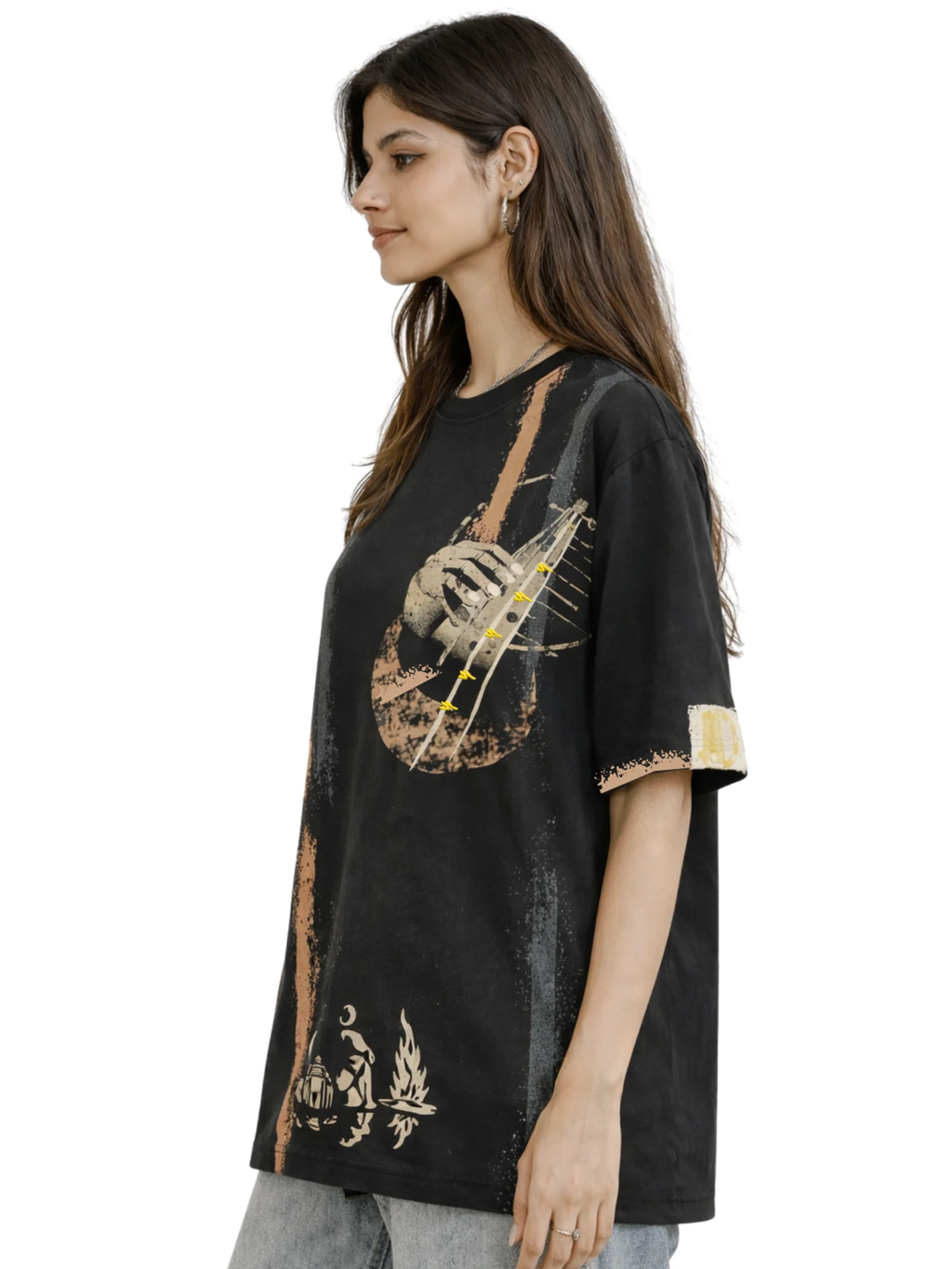 String Oversized Black Tee-Women