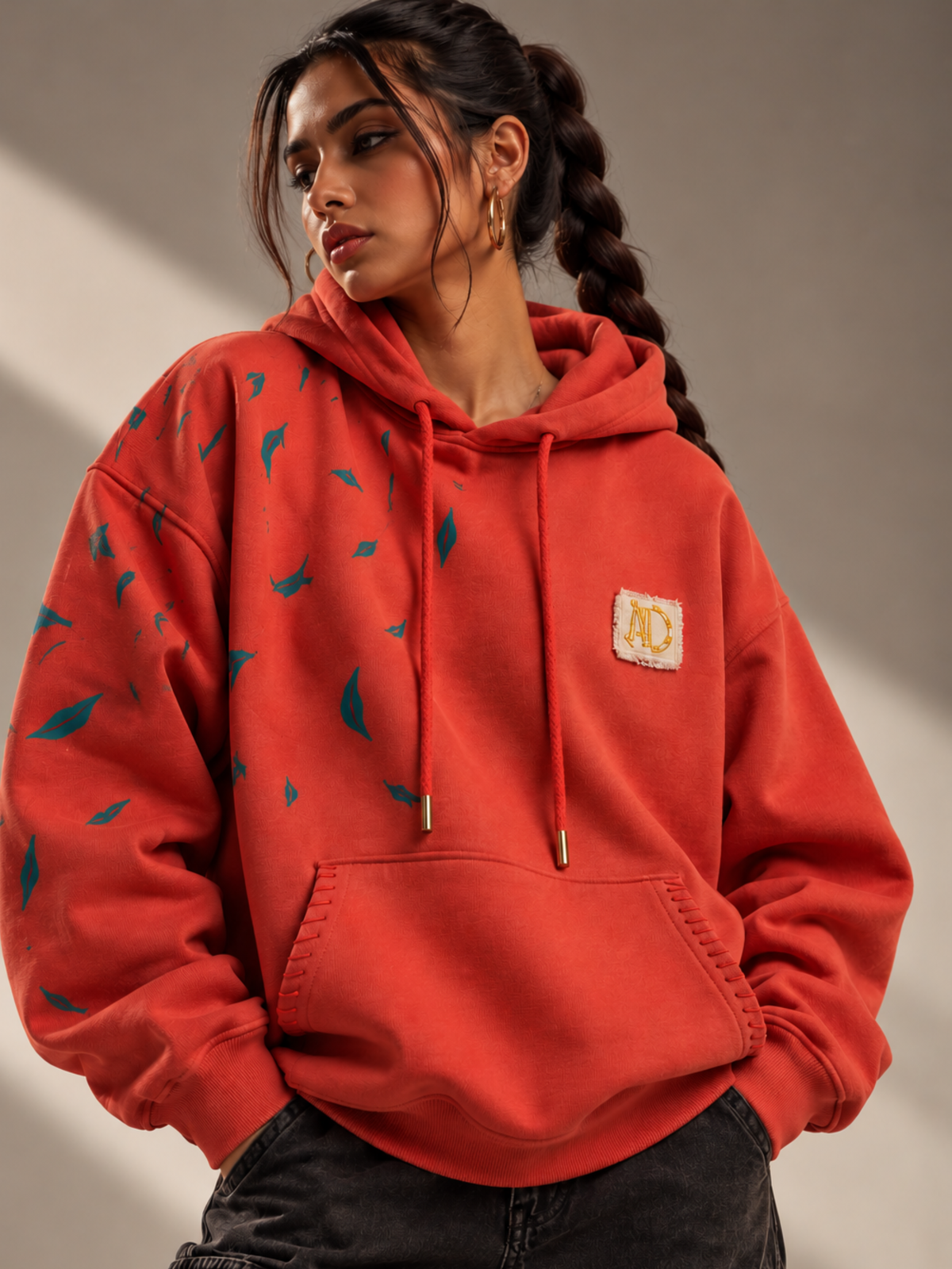 Tejas Handcrafted Hoodie Rusty Red-Women