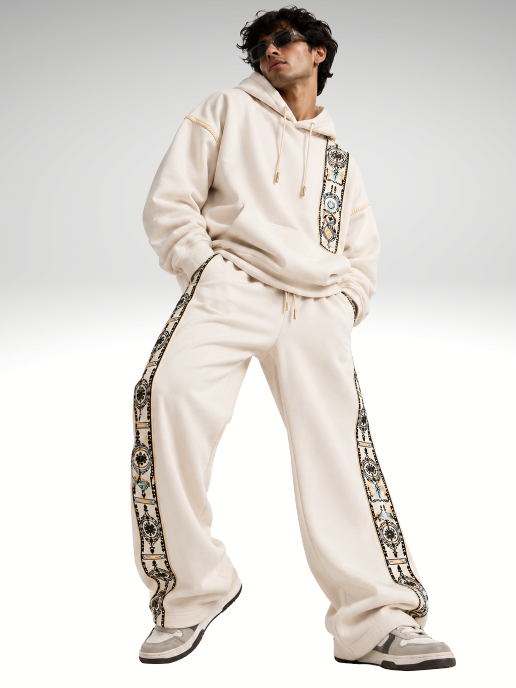 Cosmic Hoodie-Flared Stylised White Coordset - Men