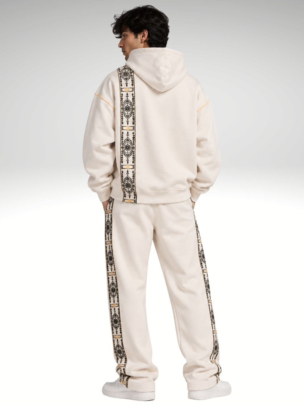 Cosmic Hoodie-Flared Stylised White Coordset - Men