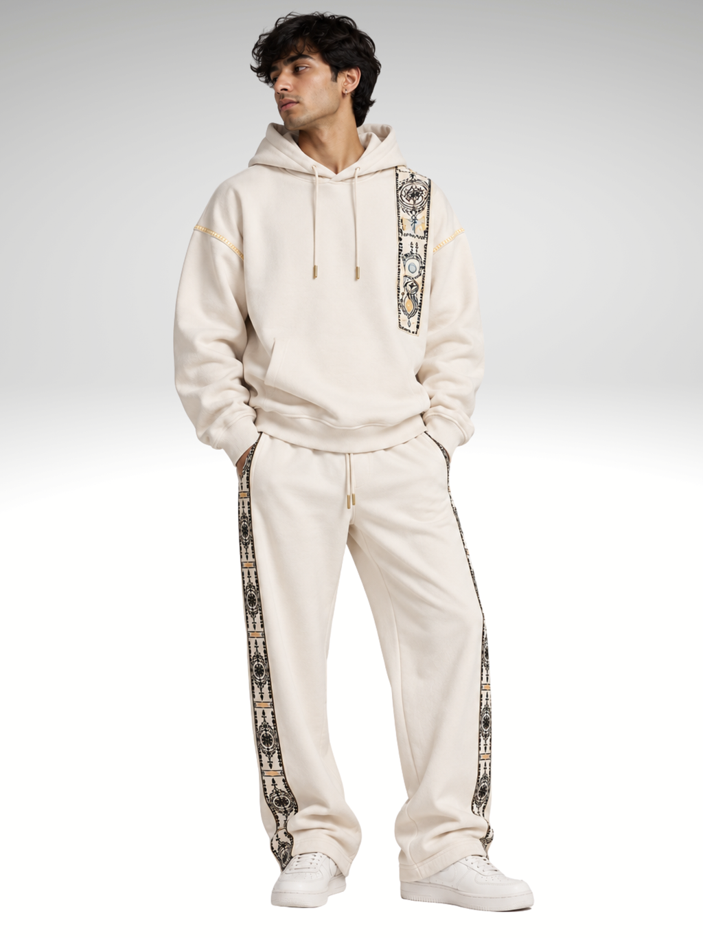Cosmic Hoodie-Flared Stylised White Coordset - Men