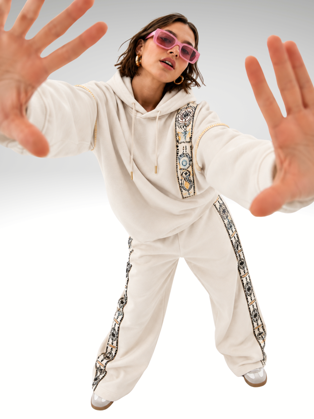 Cosmic Hoodie-Flared  Stylised White Coordset - Women