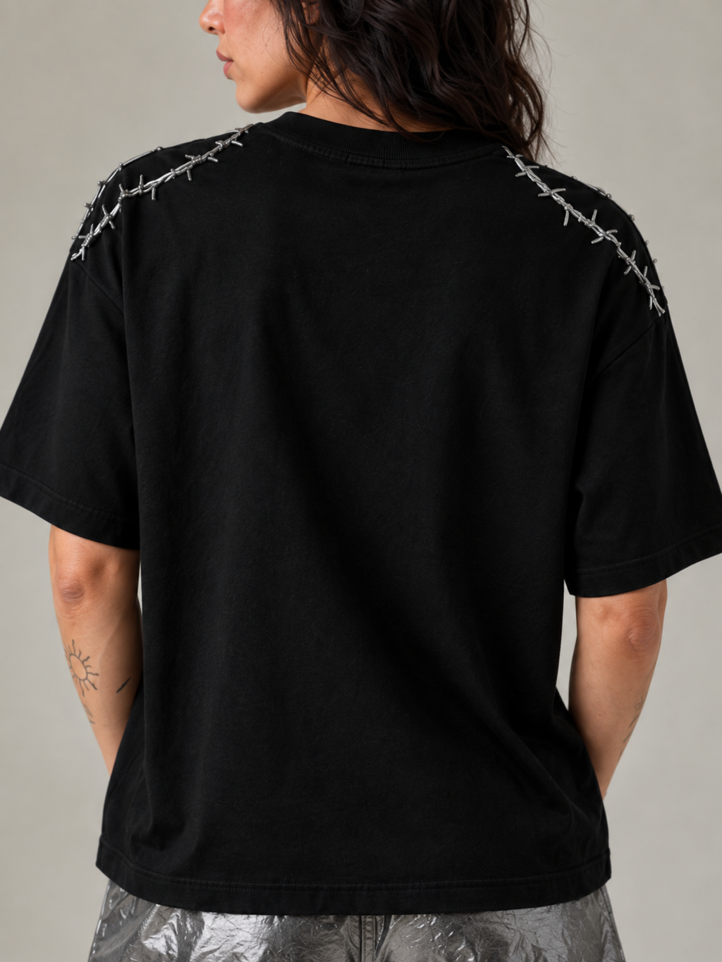 Concert Oversized Tee Detachable Sleeves Black-Women