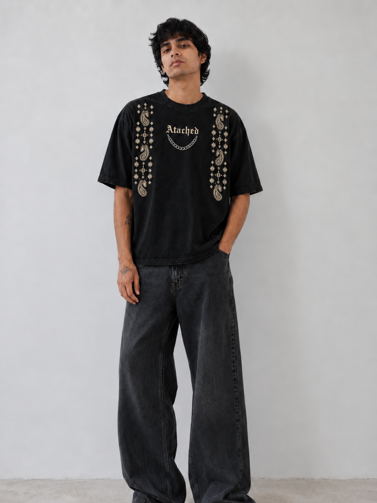 Paisley Oversized Tee Black - Men