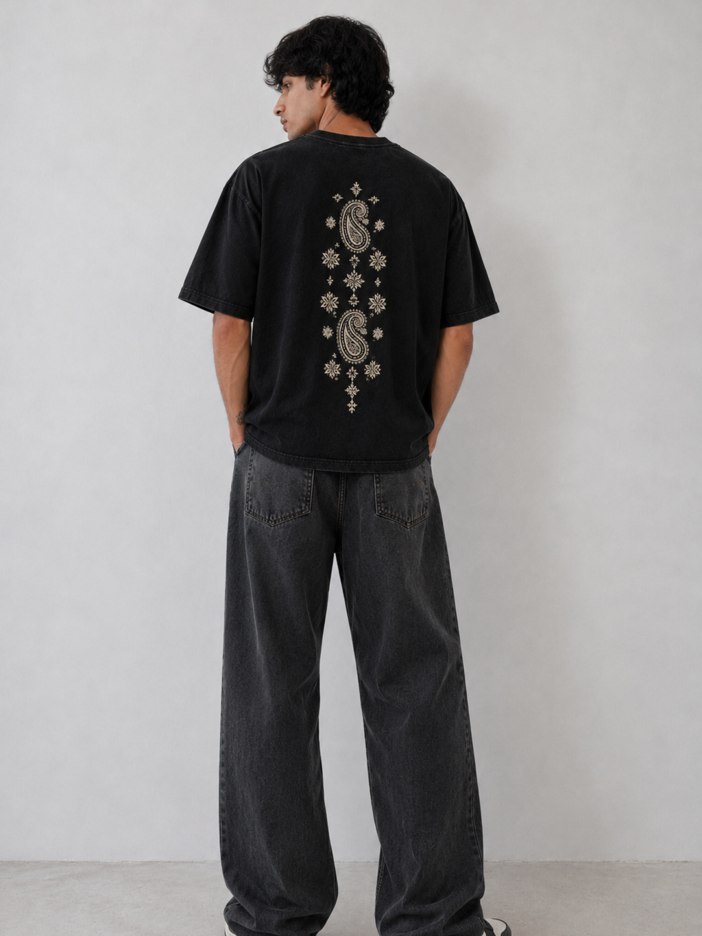 Paisley 2.0 Oversized Tee Detachable Sleeve Black-Men