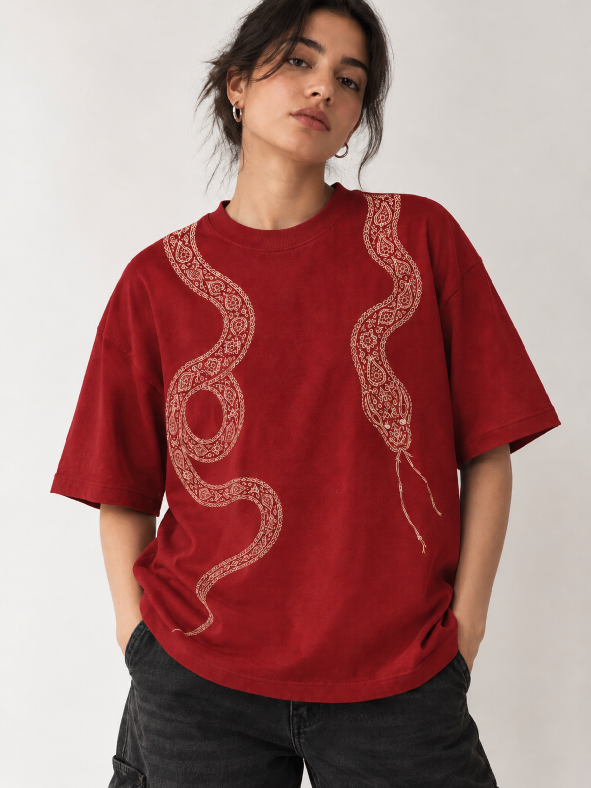 Naga 2.0 Oversized Tee Detachable Sleeves Red-Women