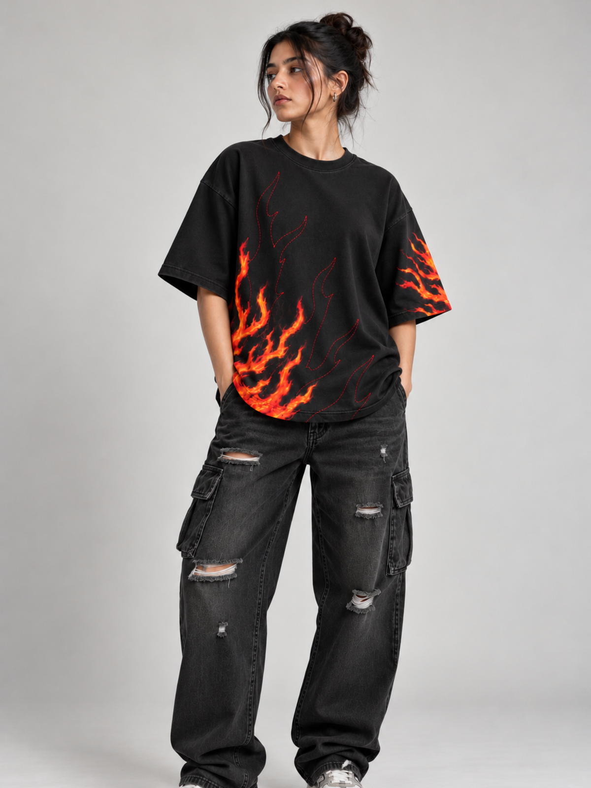 Ablaze Oversized Tee Detachable sleeves Black-Women