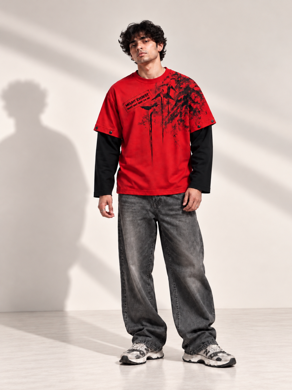 Mt Everest 2.0 Oversized Tee Detachable Sleeves Red-Men