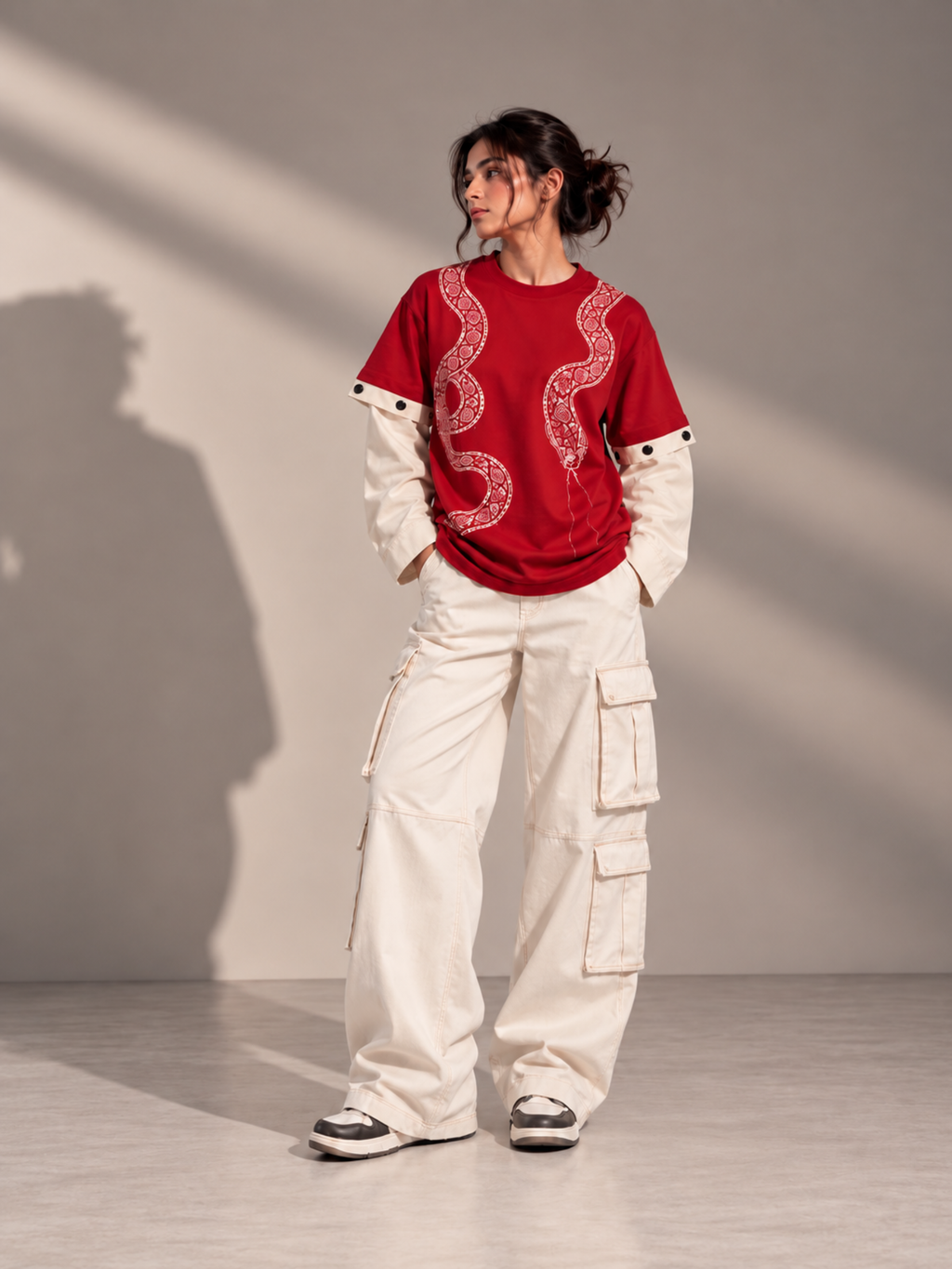 Naga 2.0 Oversized Tee Detachable Sleeves Red-Women