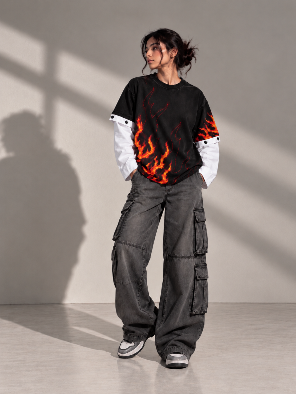 Ablaze Oversized Tee Detachable sleeves Black-Women