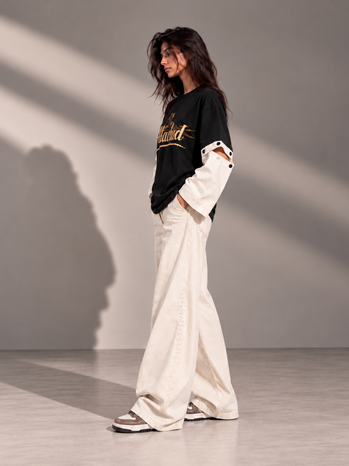 Panther 2.0 Oversized Tee Detachable Sleeve Black-Women