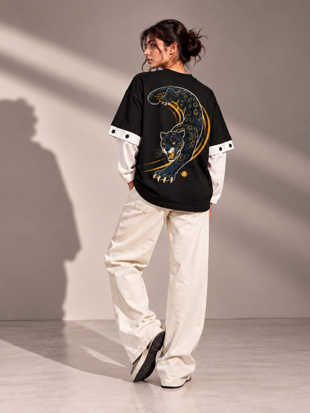 Panther 2.0 Oversized Tee Detachable Sleeve Black-Women