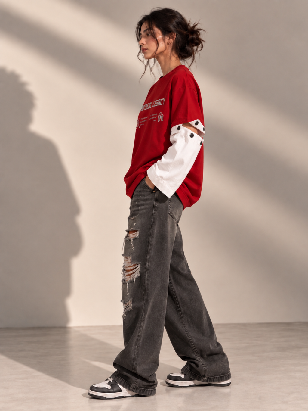 Protocol 2.0 Oversized Tee Detachable Sleeve Red-Women