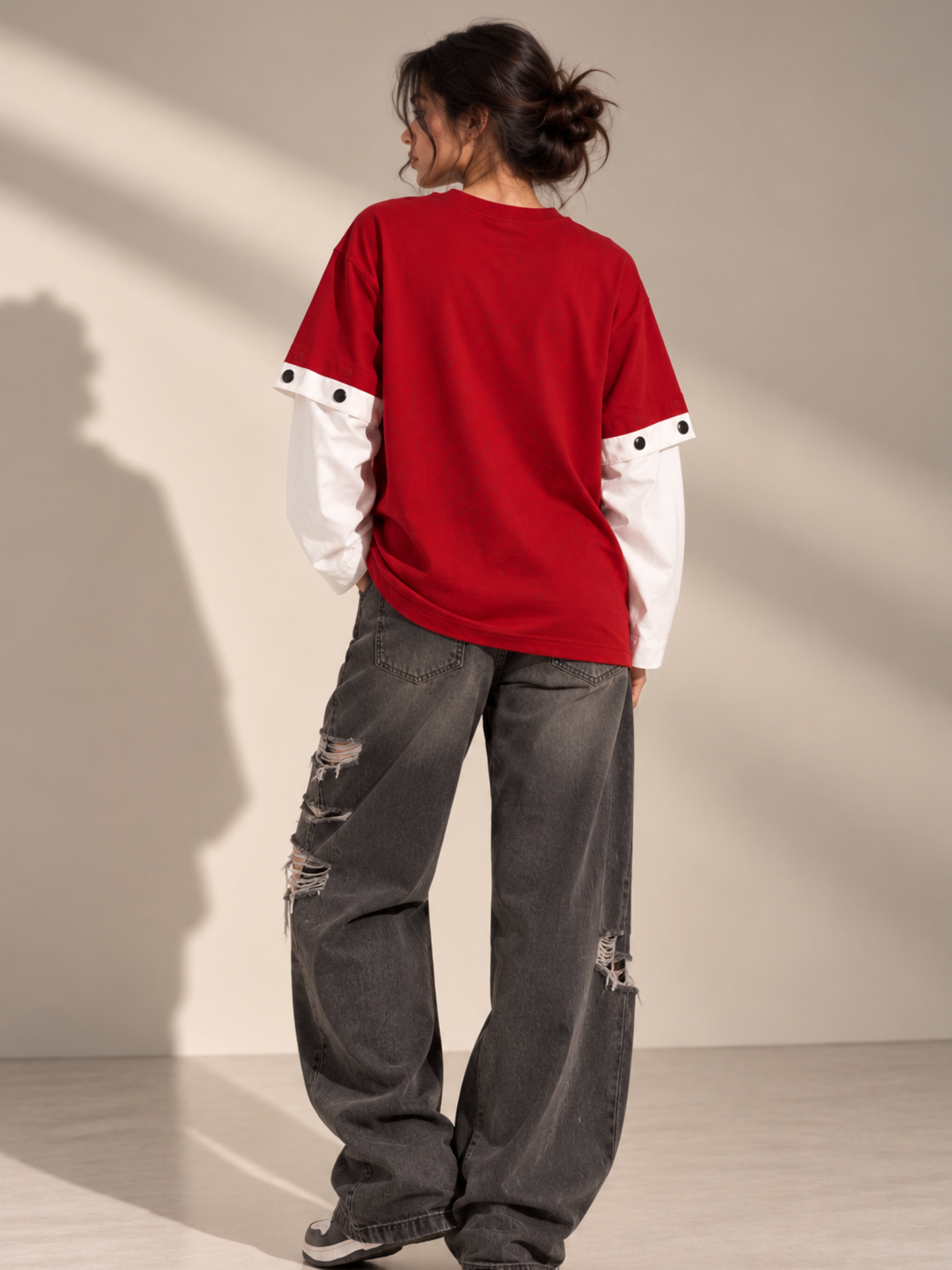 Protocol 2.0 Oversized Tee Detachable Sleeve Red-Women