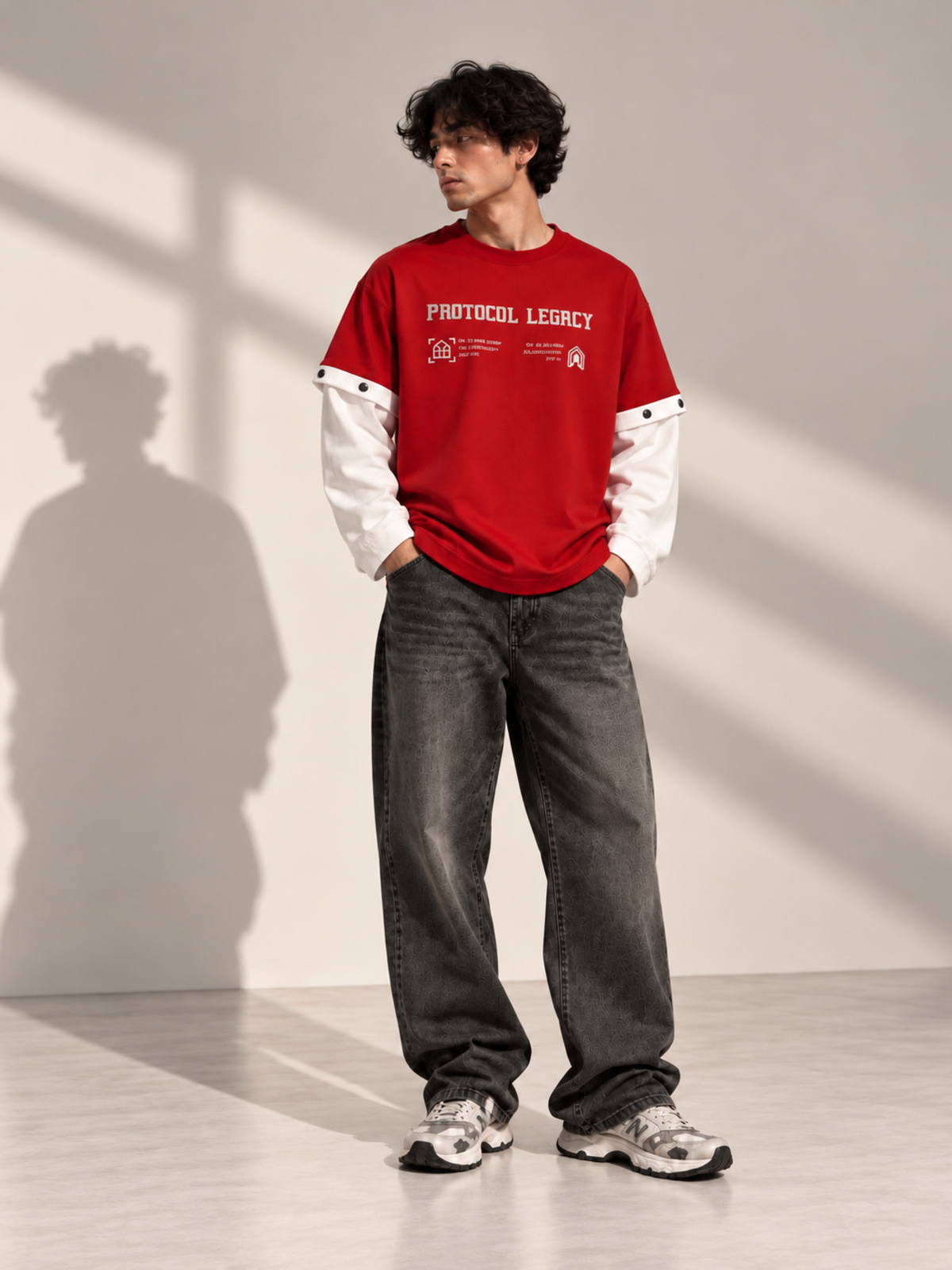 Protocol 2.0 Oversized Tee Detachable Sleeves Red-Men