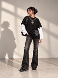 Concert Oversized Tee Detachable Sleeves Black-Women