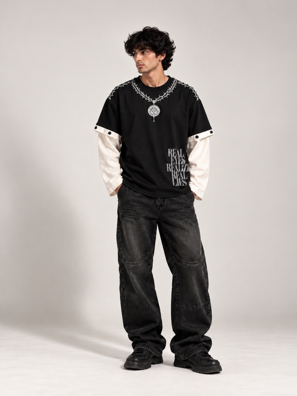 Concert Oversized Tee Detachable Sleeves Black-Men