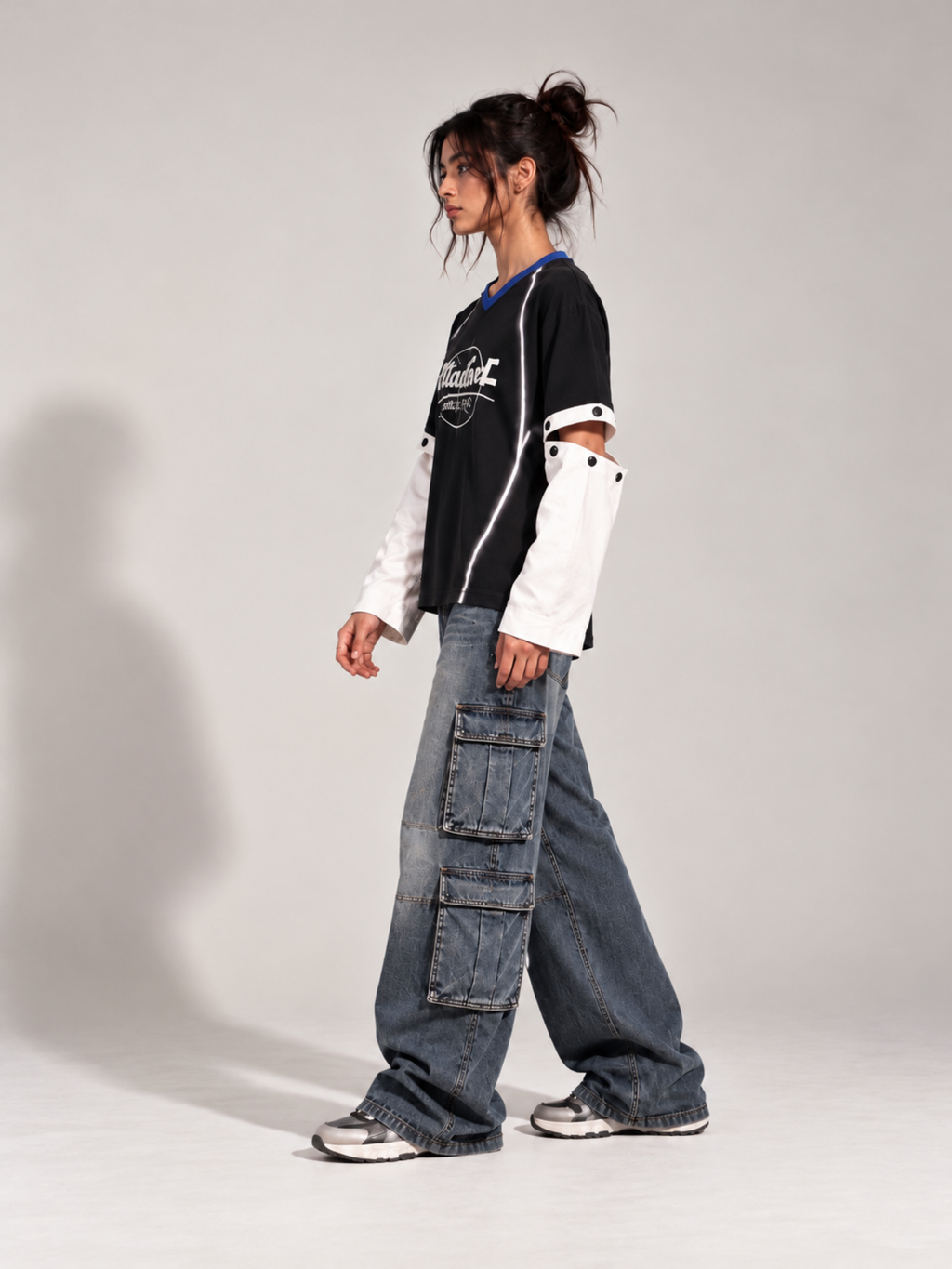 Jersey 2.0 Oversized Tee Detachable Sleeves Black-Women