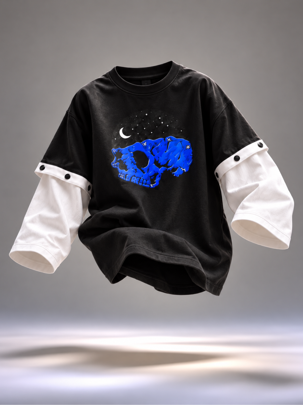 The Skull Oversized Tee Detachable Sleeves Black-Men