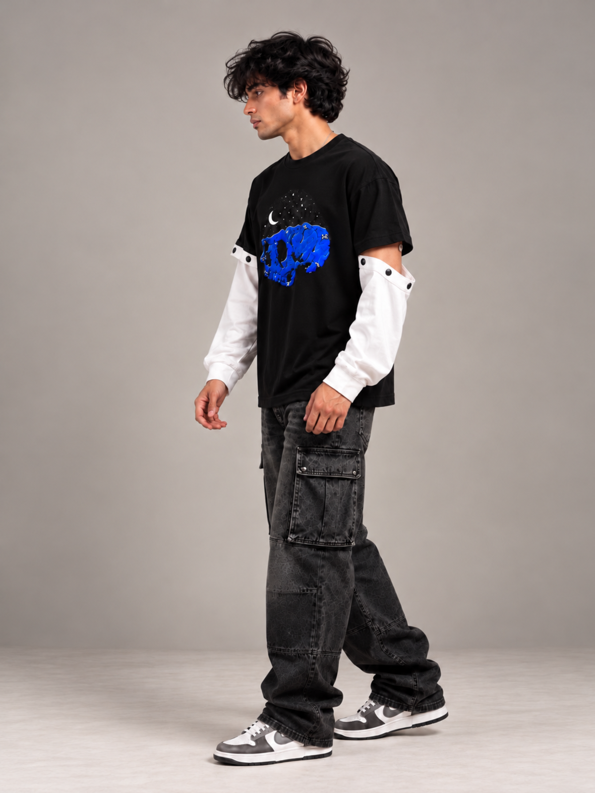 The Skull Oversized Tee Detachable Sleeves Black-Men