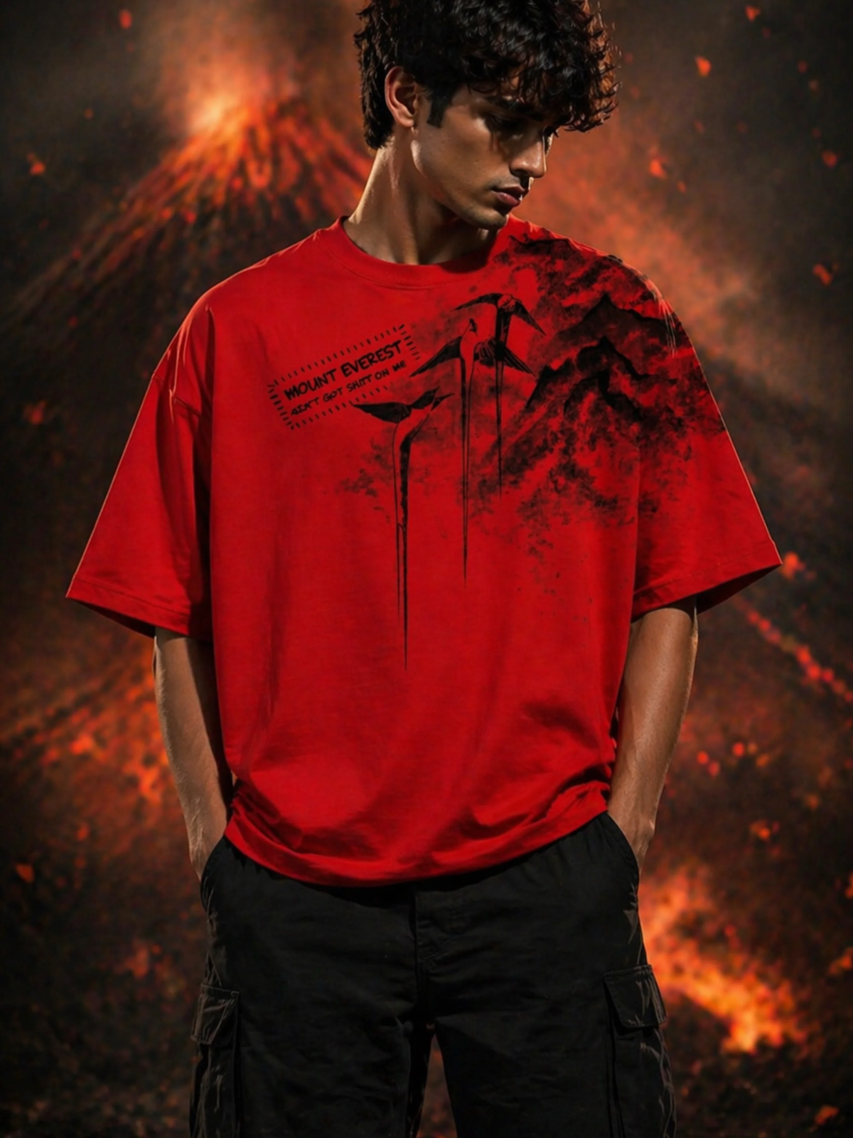 Mt Everest 2.0 Oversized Tee Detachable Sleeves Red-Men